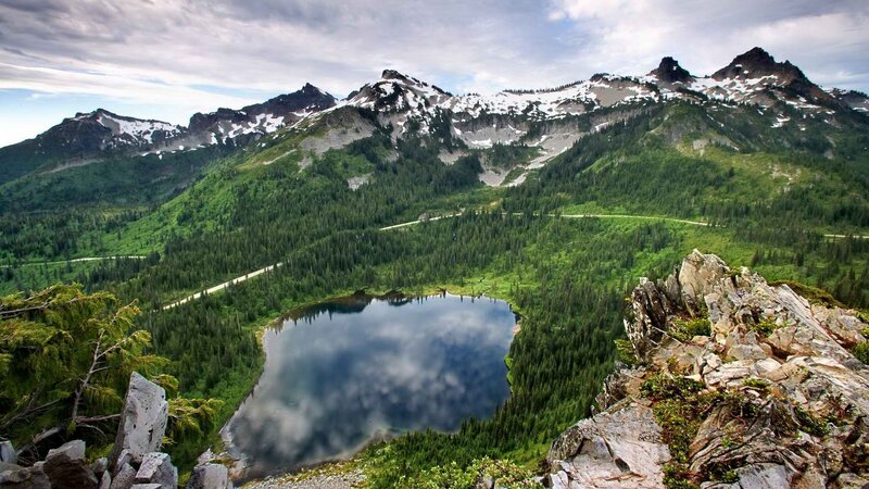 Mountain lake with snow-capped peaks