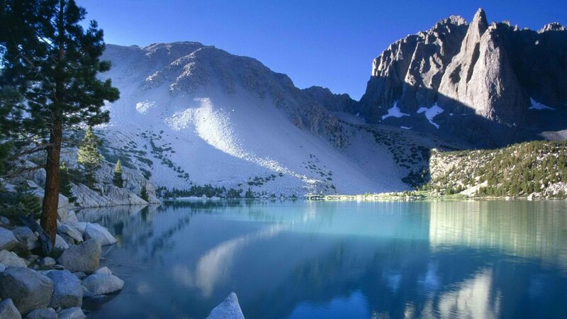 Mountain lake with snow-capped peaks
