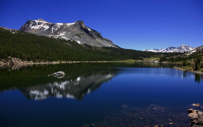 Mountain lake with snow-capped peaks