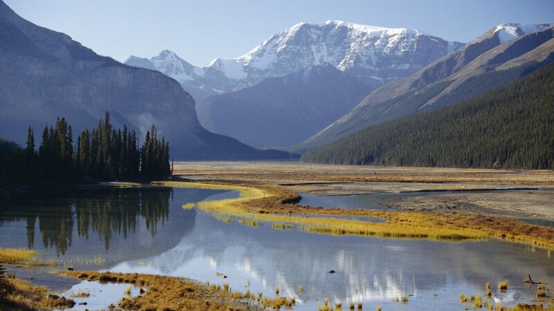Mountain lake with snow-capped peaks