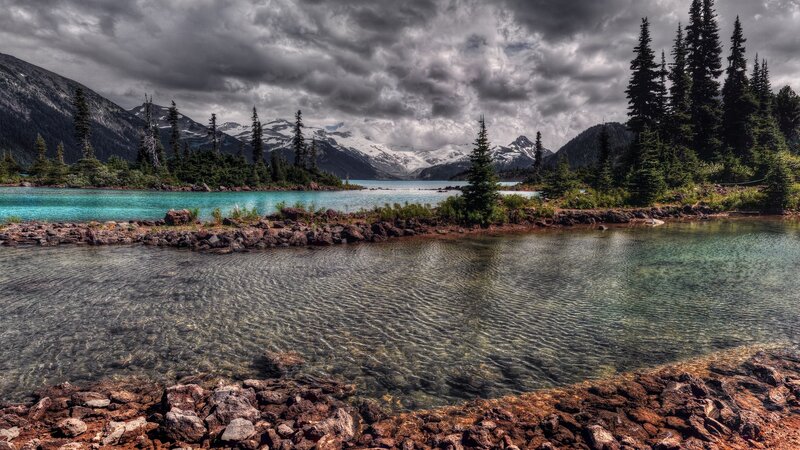 Mountain lake with snow-capped peaks