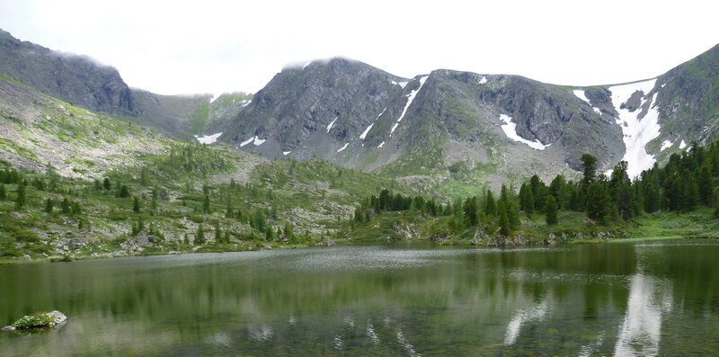 Mountain lake with snow-capped peaks