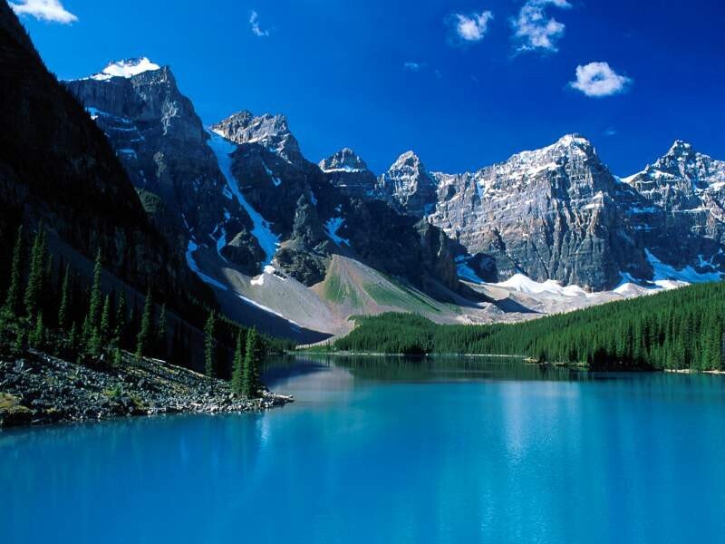 Mountain lake with snow-capped peaks