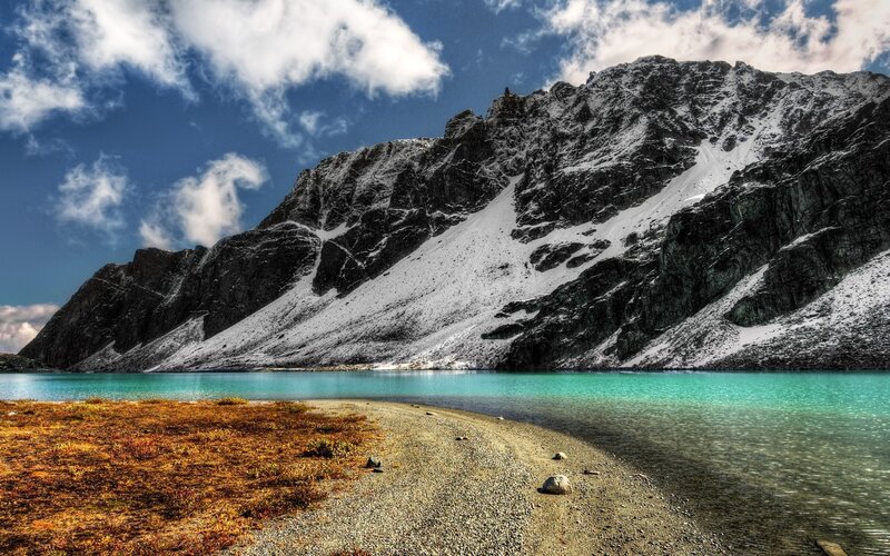 Mountain lake with snow-capped peaks