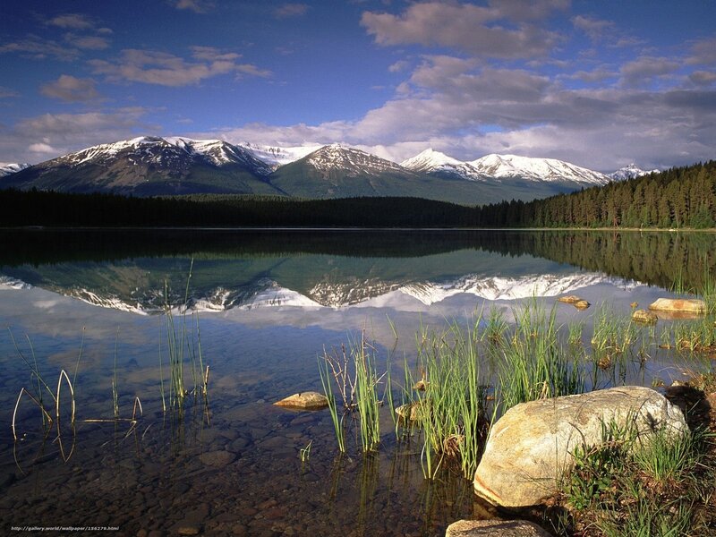 Mountain lake with snow-capped peaks