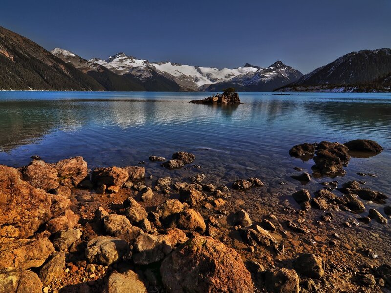 Mountain lake with snow-capped peaks