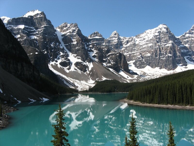 Mountain lake with snow-capped peaks