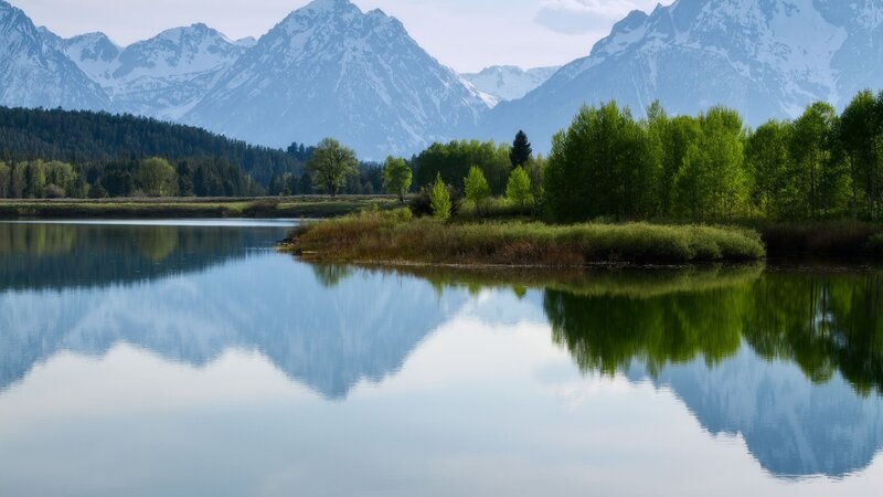 Mountain lake with snow-capped peaks