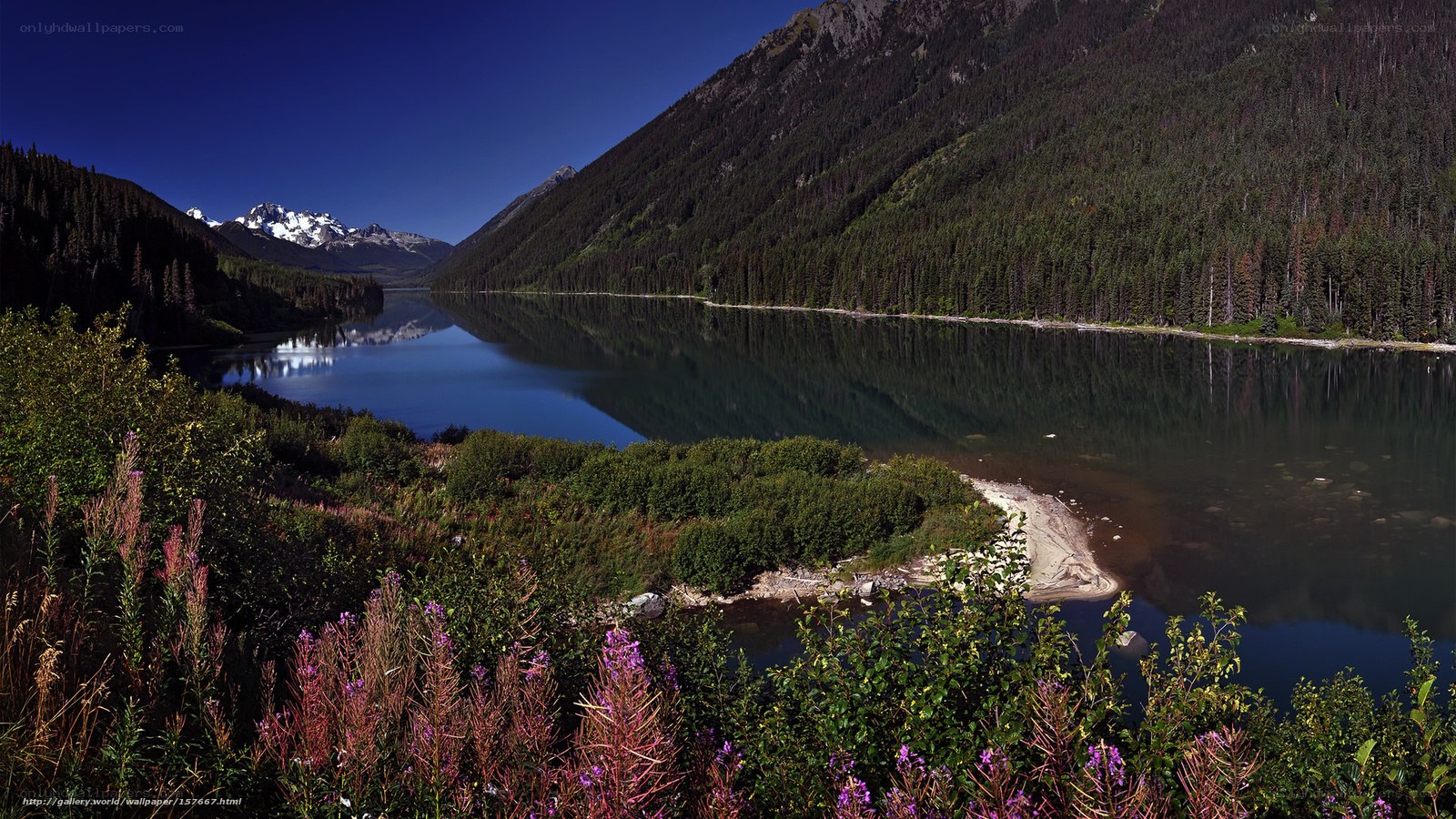 Mountain lake with snow-capped peaks