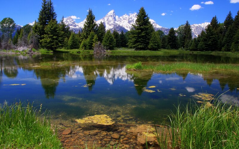 Mountain lake with snow-capped peaks
