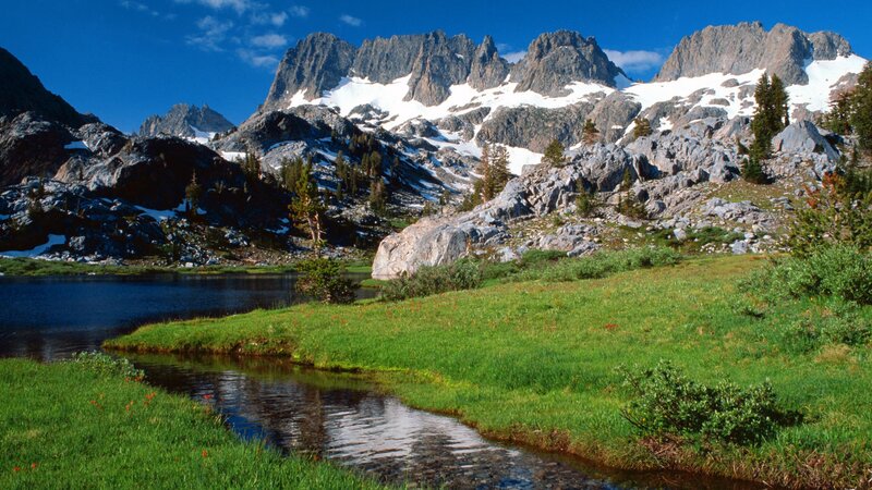 Mountain lake with snow-capped peaks