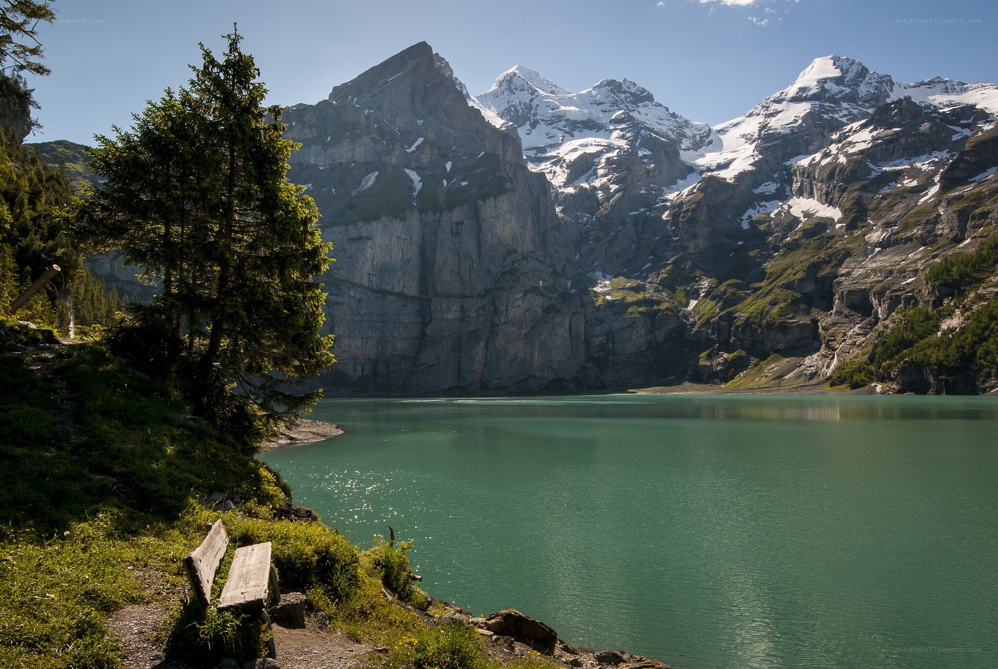 Mountain lake with snow-capped peaks