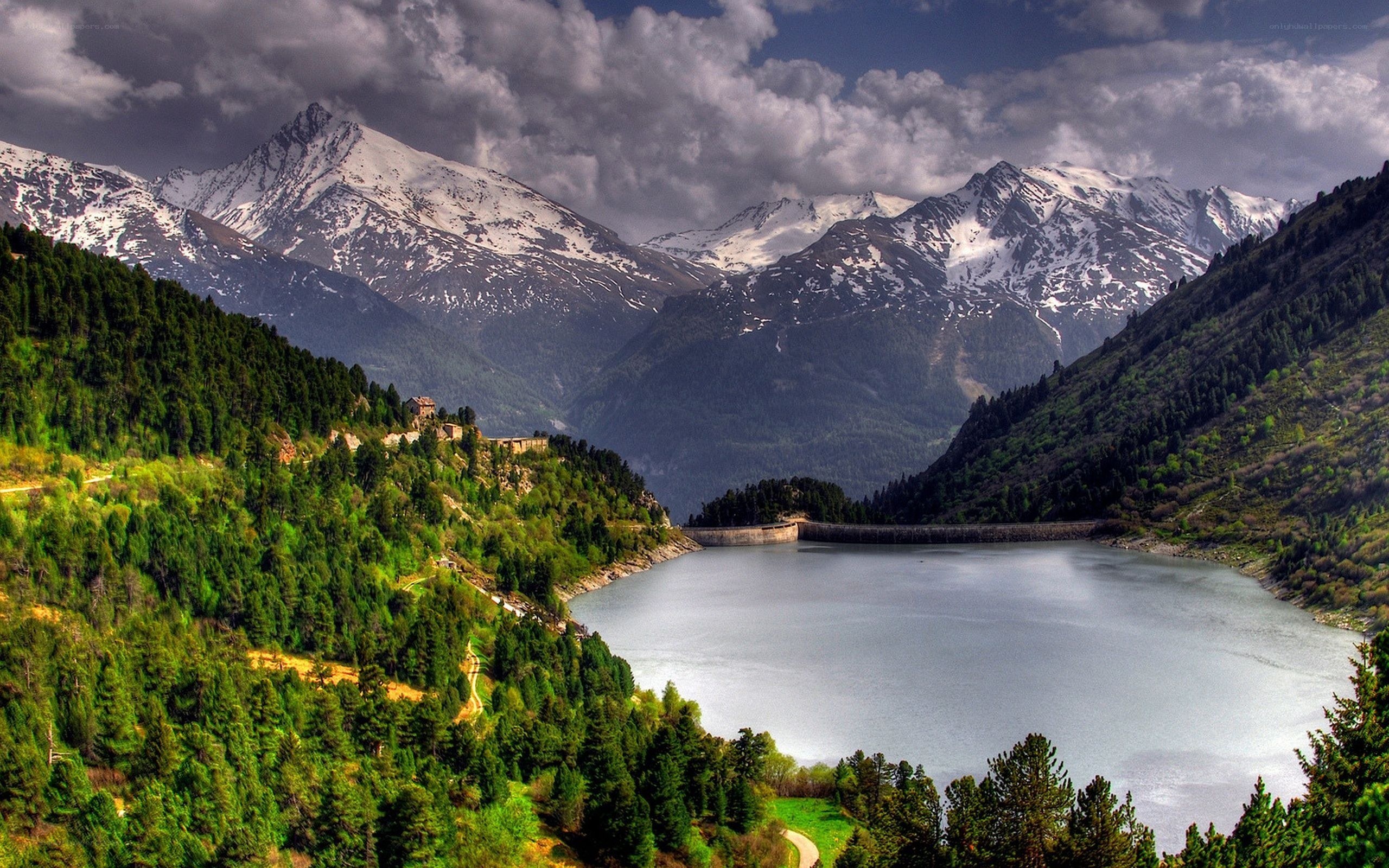 Mountain lake with snow-capped peaks