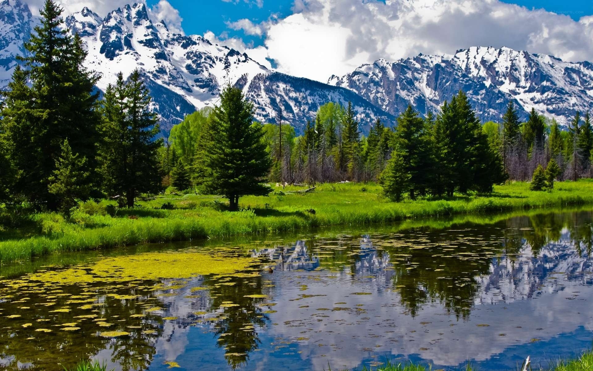 Mountain lake with snow-capped peaks