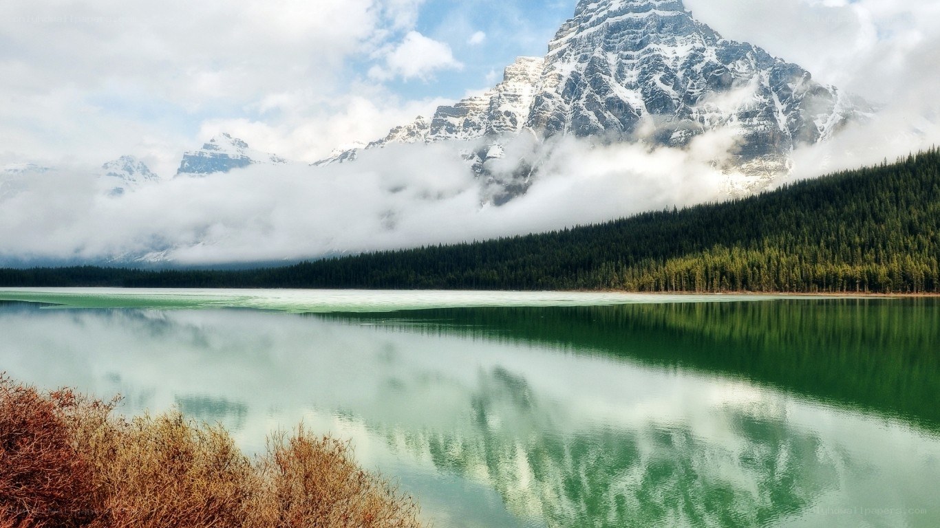 Mountain lake with snow-capped peaks