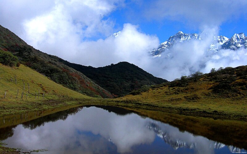 Mountain lake with snow-capped peaks
