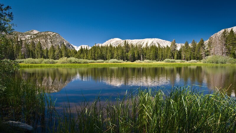 Mountain lake with snow-capped peaks