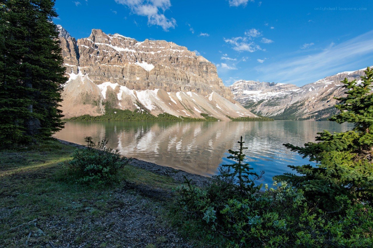 Mountain lake with snow-capped peaks