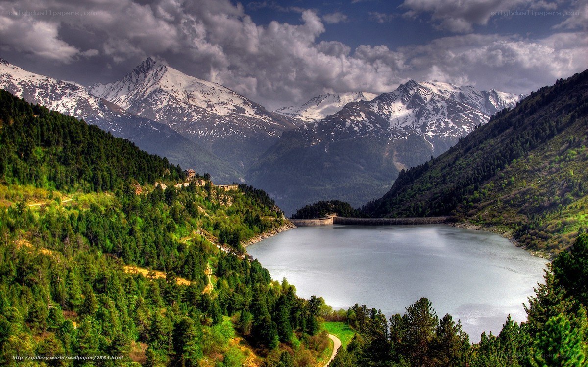 Mountain lake with snow-capped peaks
