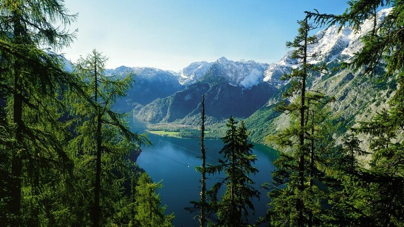 Mountain lake with snow-capped peaks