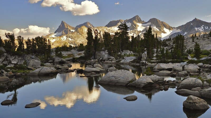 Mountain lake with snow-capped peaks