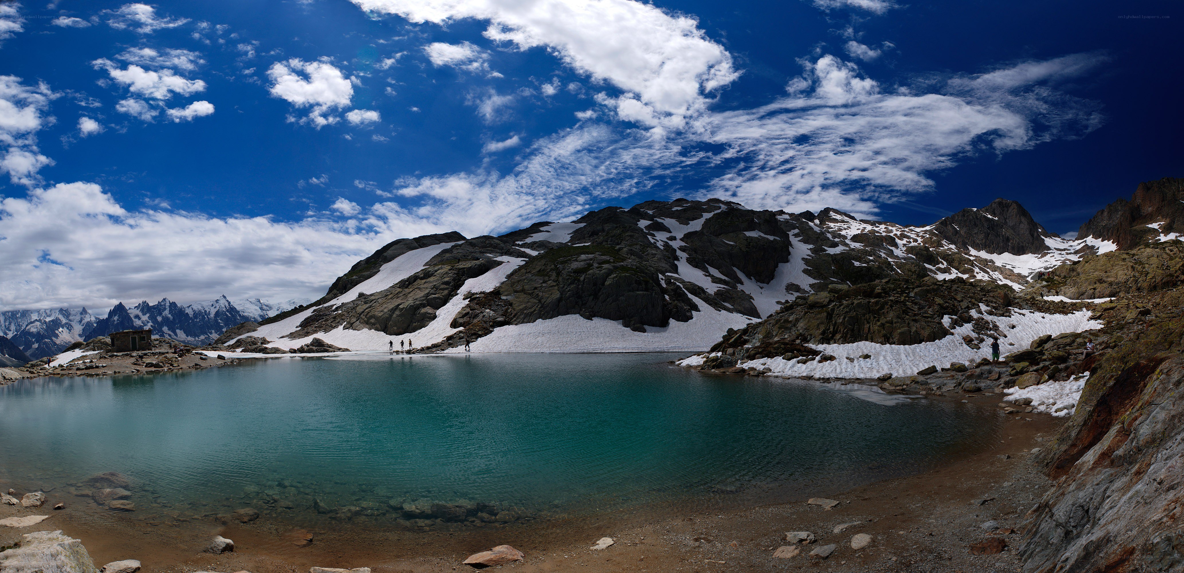 Mountain lake with snow-capped peaks