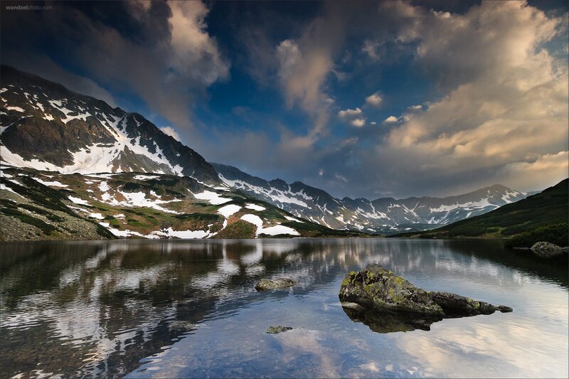 Mountain lake with snow-capped peaks