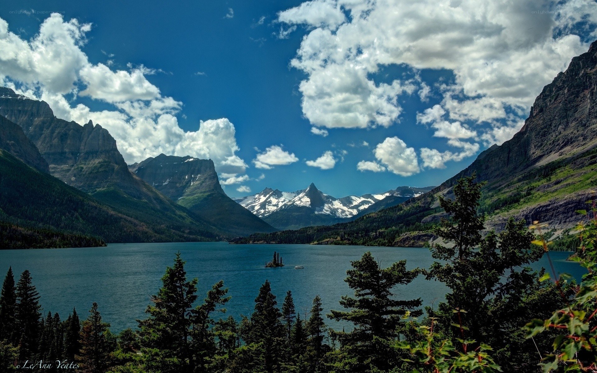 Mountain lake with snow-capped peaks