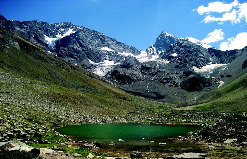 Mountain lake with snow-capped peaks