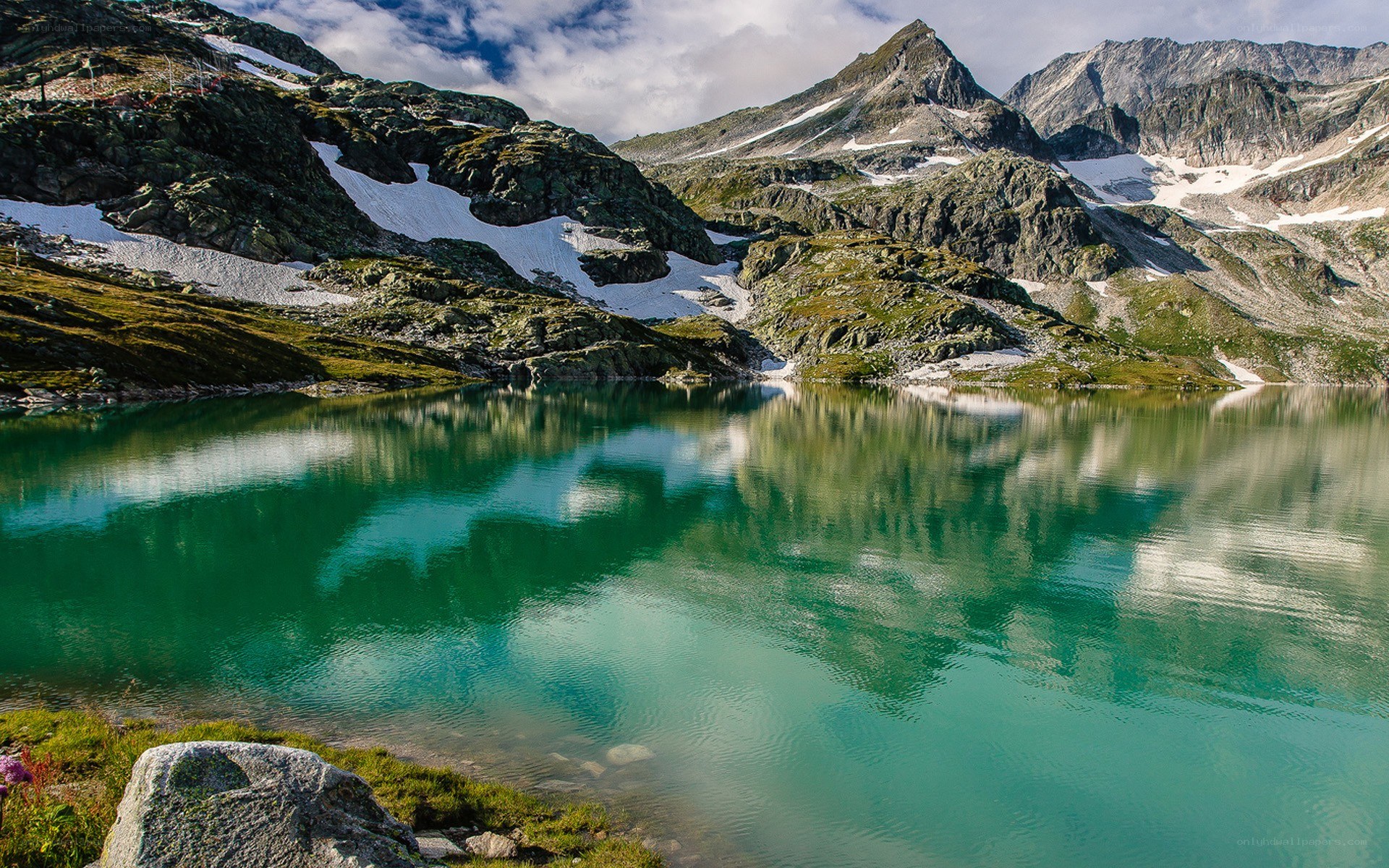 Mountain lake with snow-capped peaks