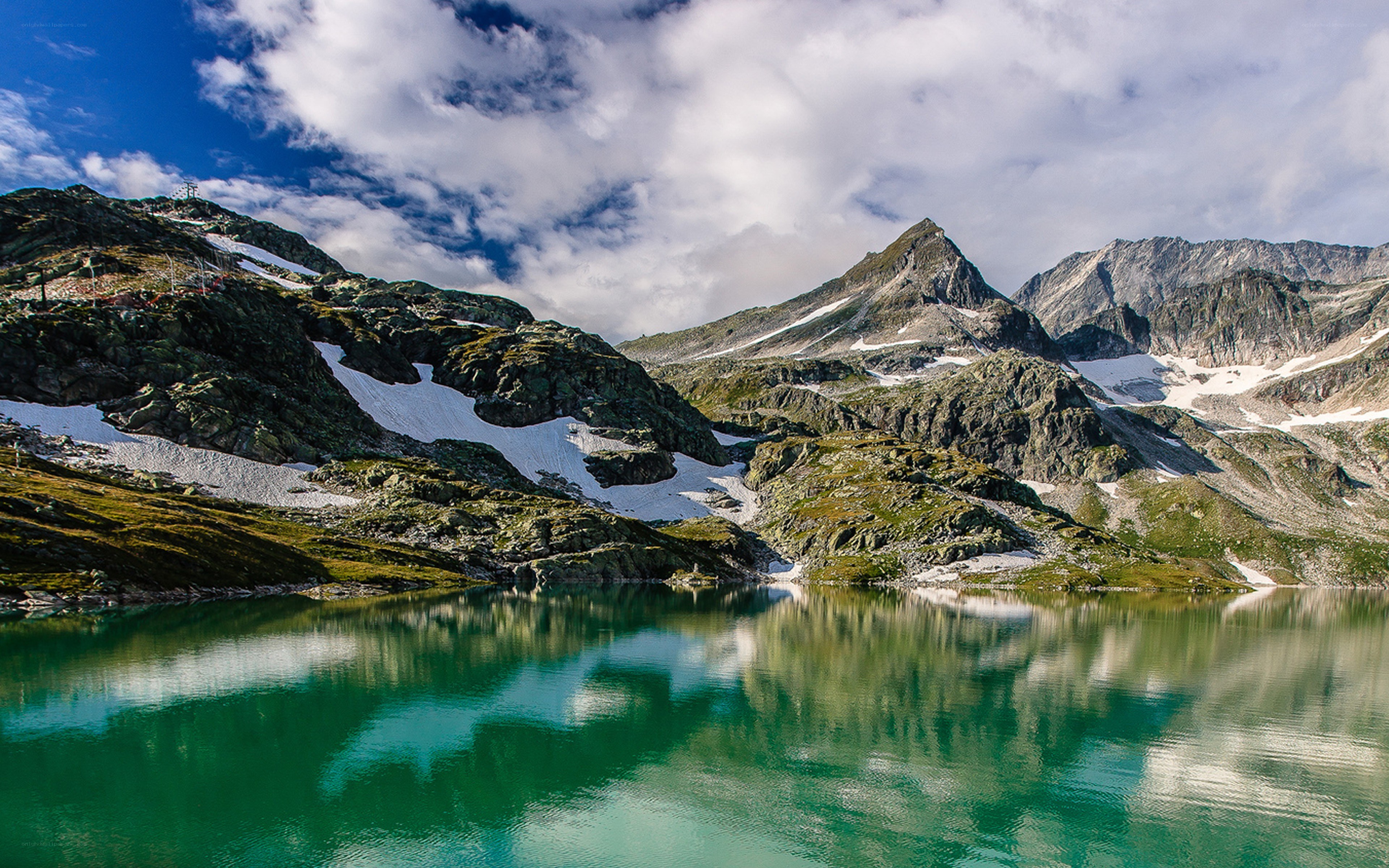 Mountain lake with snow-capped peaks