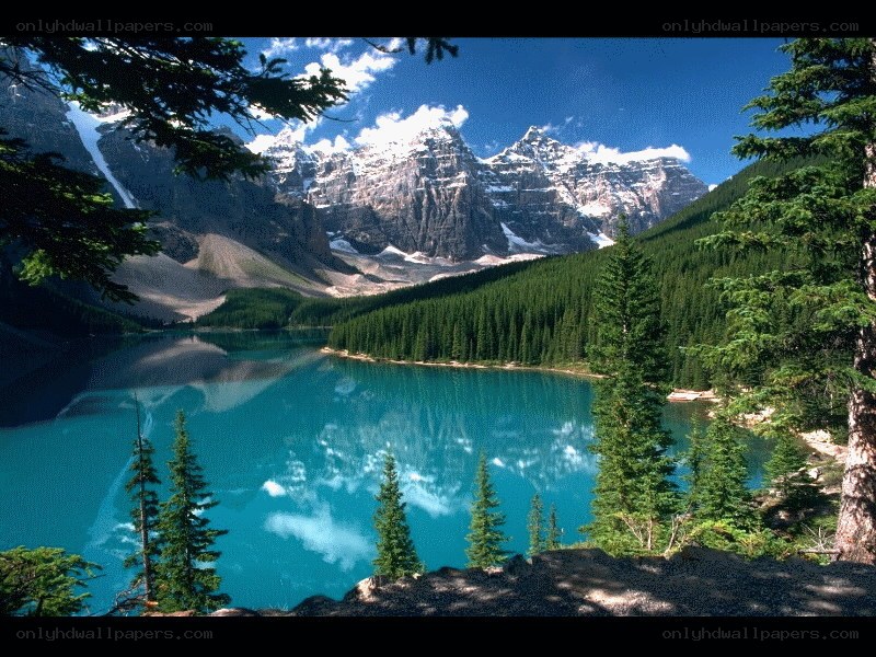 Mountain lake with snow-capped peaks
