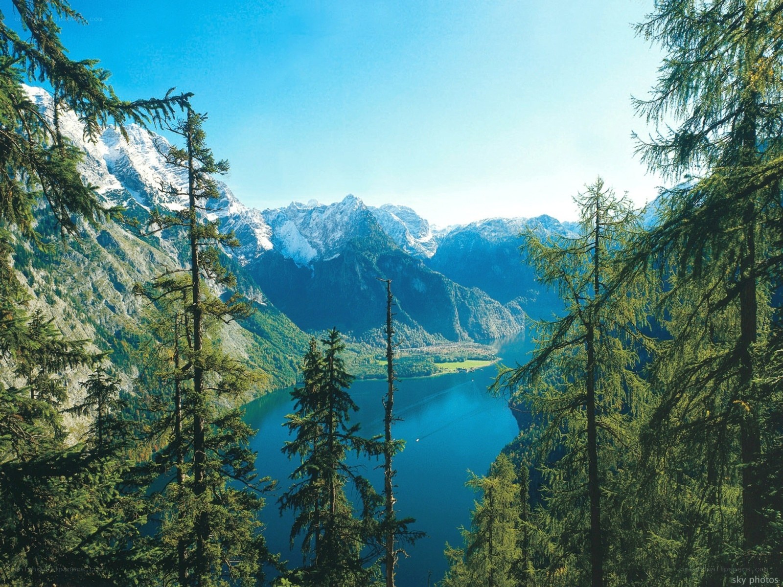 Mountain lake with snow-capped peaks