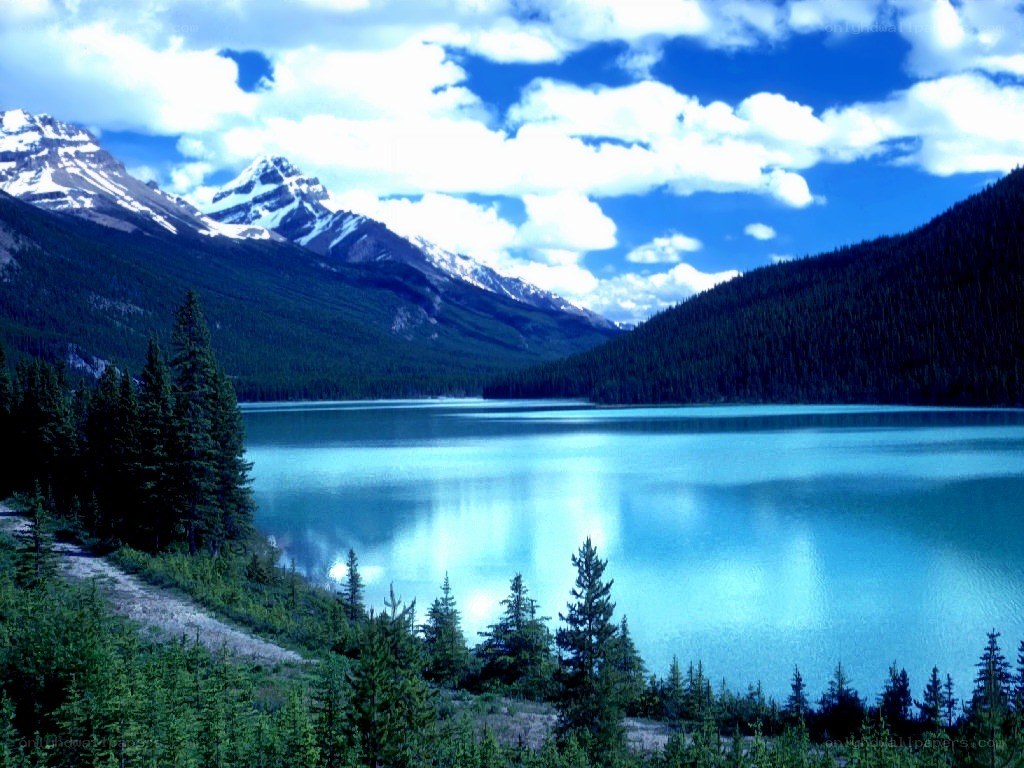 Mountain lake with snow-capped peaks