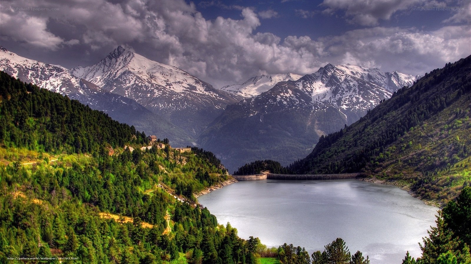 Mountain lake with snow-capped peaks