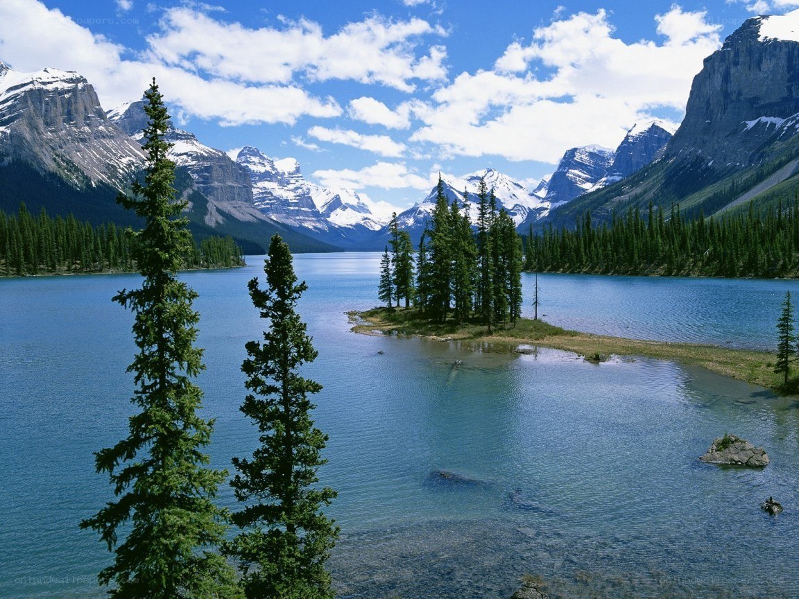 Mountain lake with snow-capped peaks