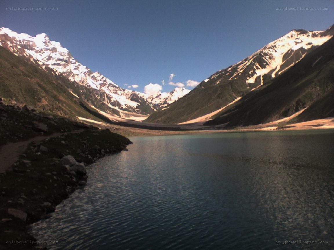 Mountain lake with snow-capped peaks