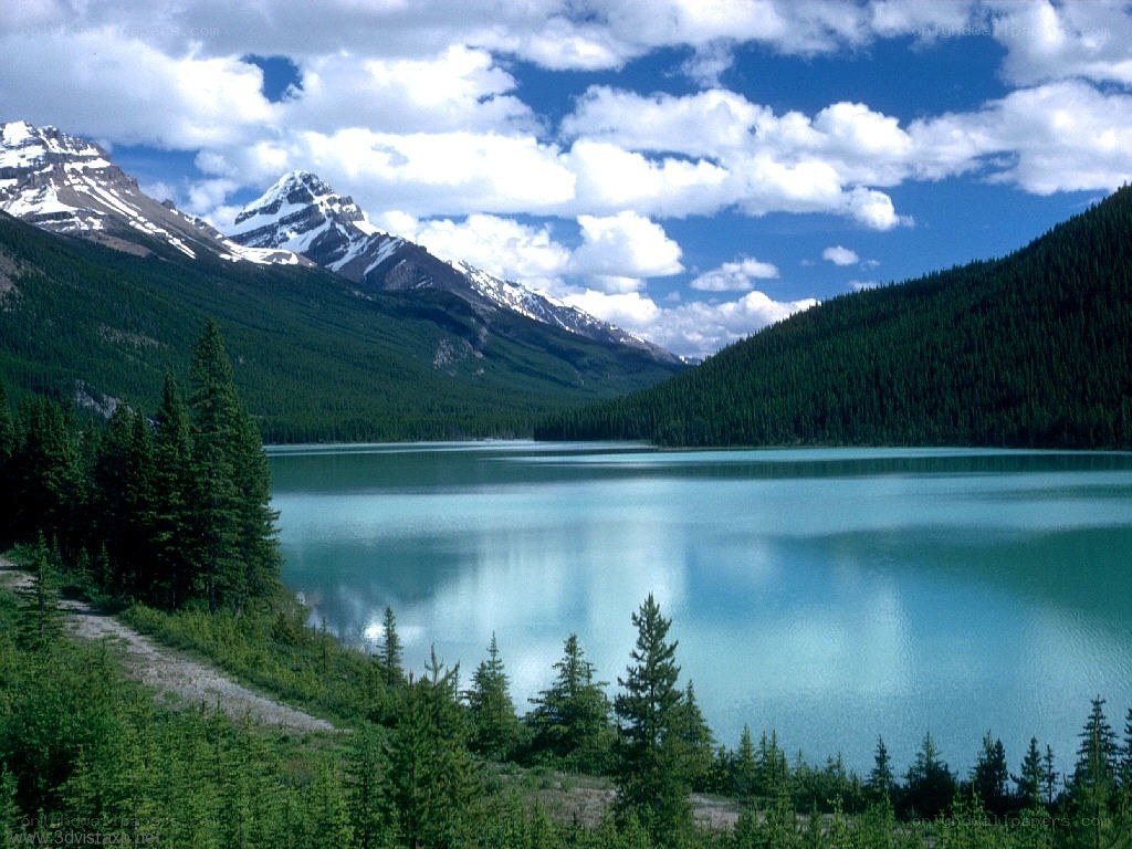 Mountain lake with snow-capped peaks