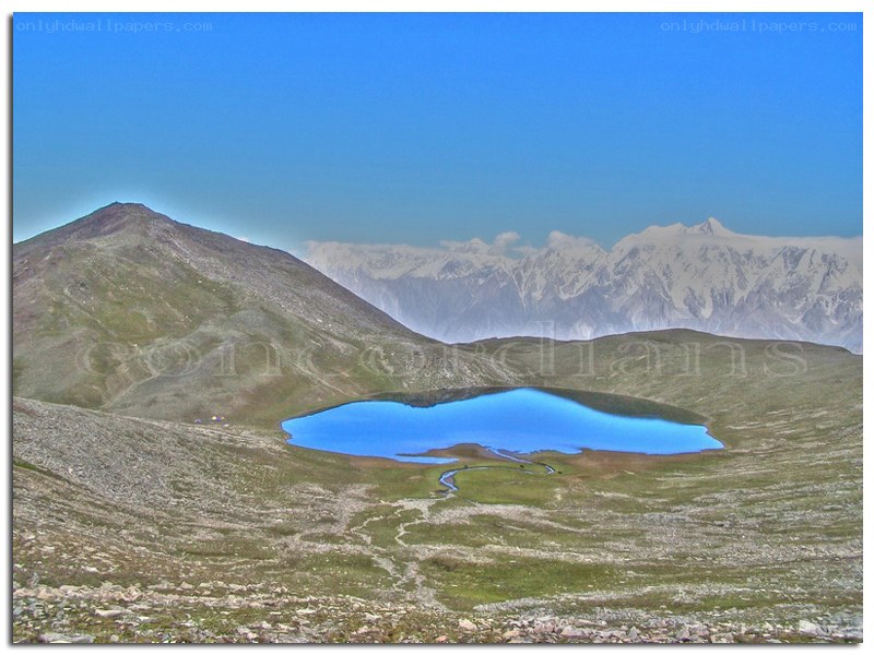 Mountain lake with snow-capped peaks