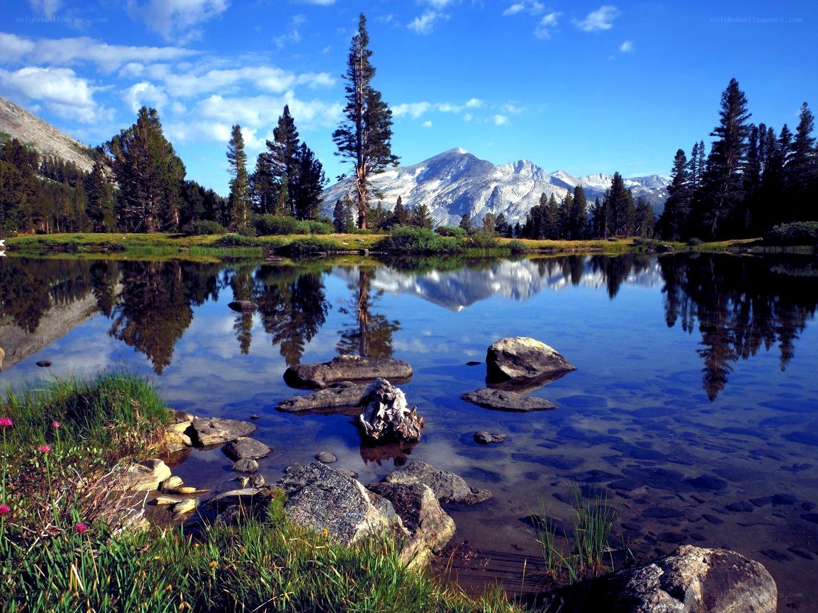 Mountain lake with snow-capped peaks