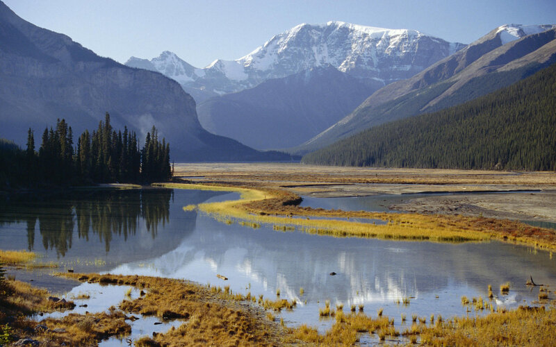 Mountain lake with snow-capped peaks