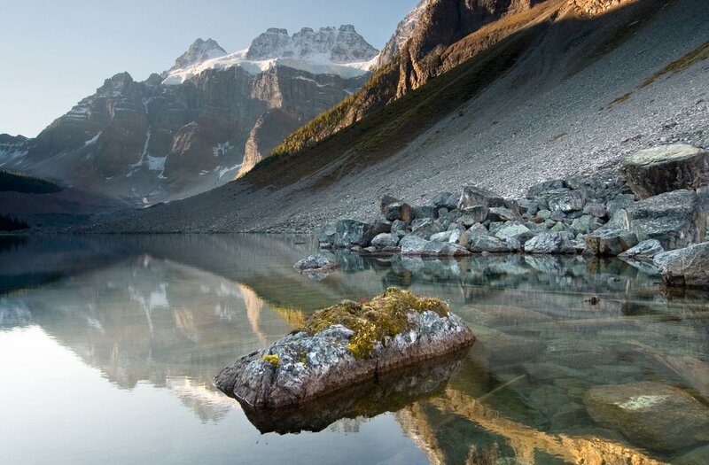 Mountain lake with snow-capped peaks