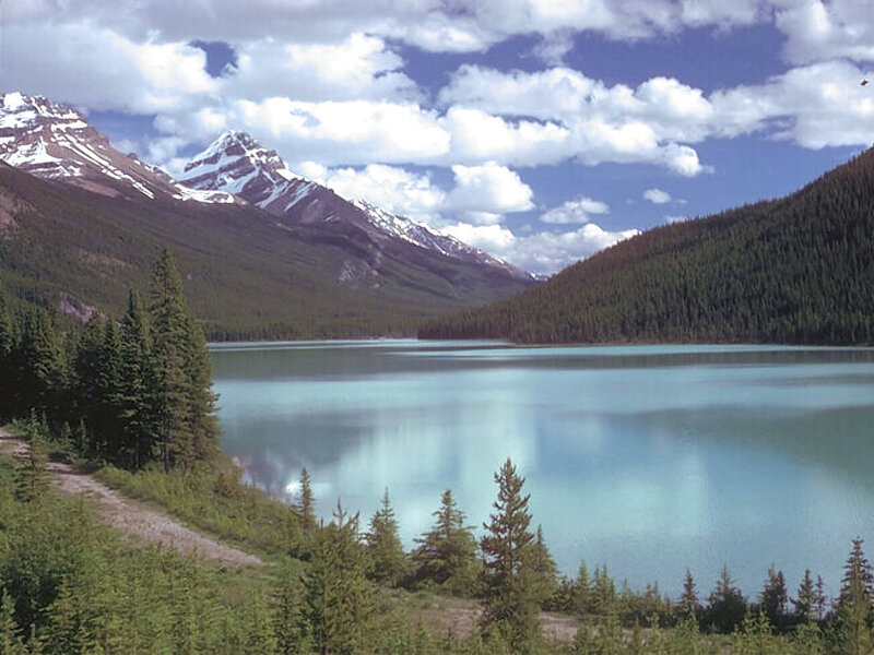 Mountain lake with snow-capped peaks