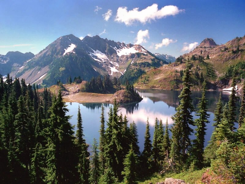 Mountain lake with snow-capped peaks