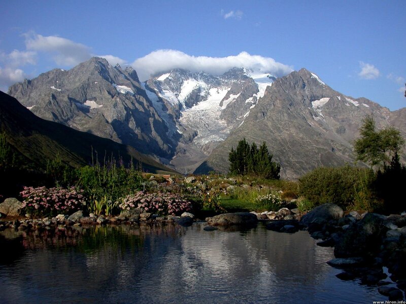 mountain lake with snow-capped peaks