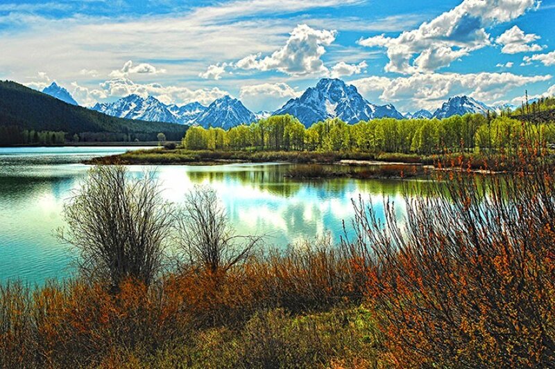 Mountain lake with snow-capped peaks