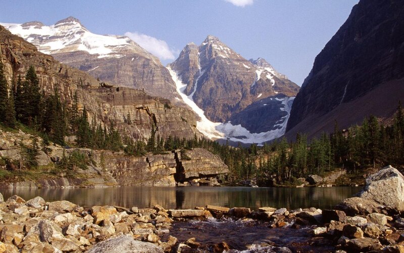 Mountain lake with snow-capped peaks