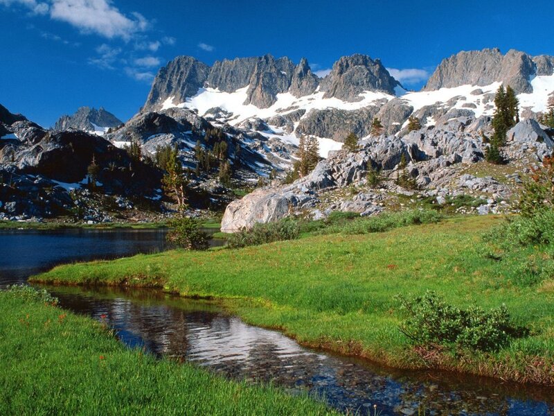 Mountain lake with snow-capped peaks