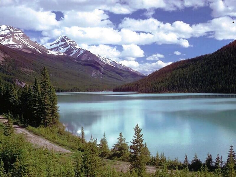 Mountain lake with snow-capped peaks