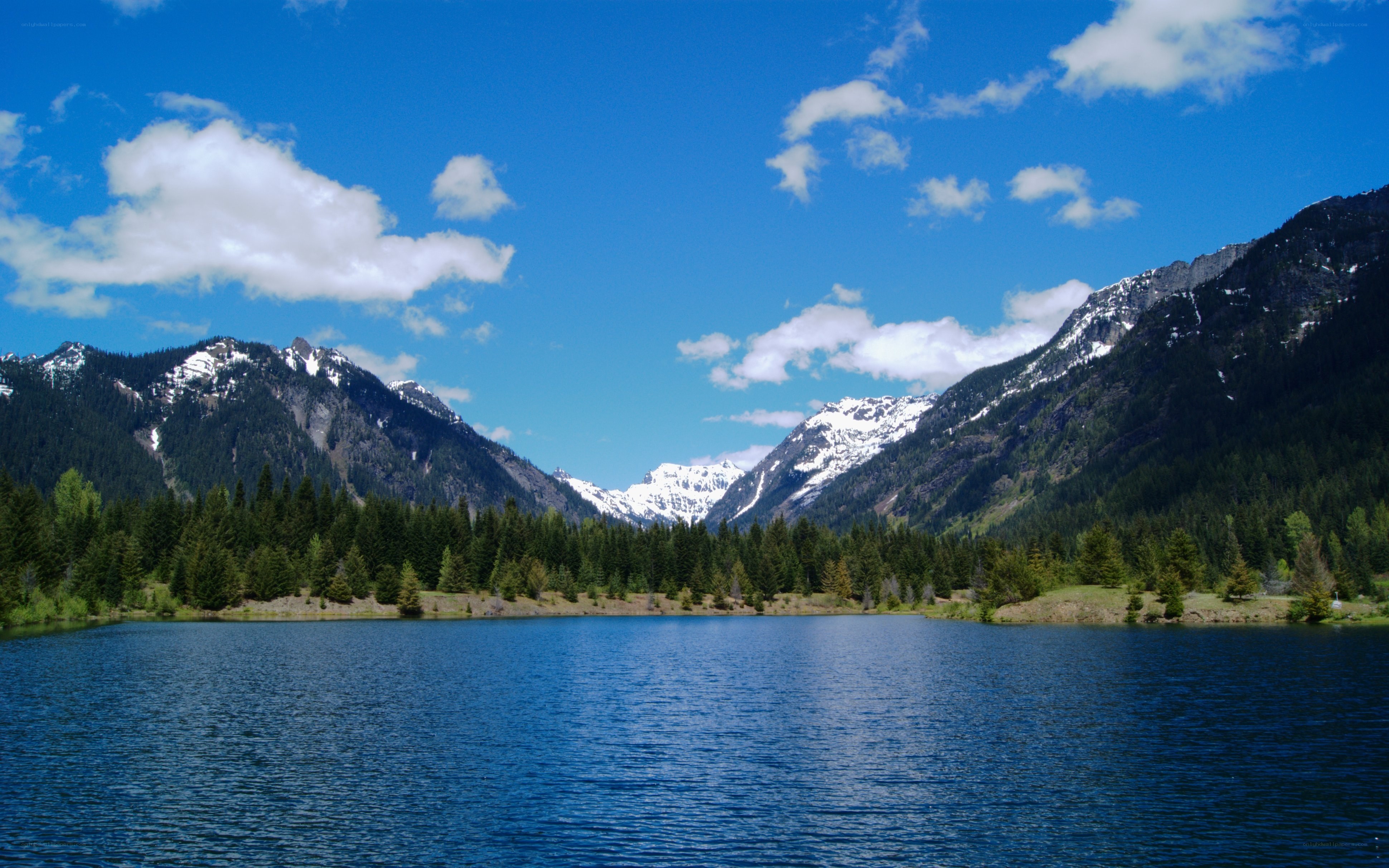 Mountain lake with snow-capped peaks
